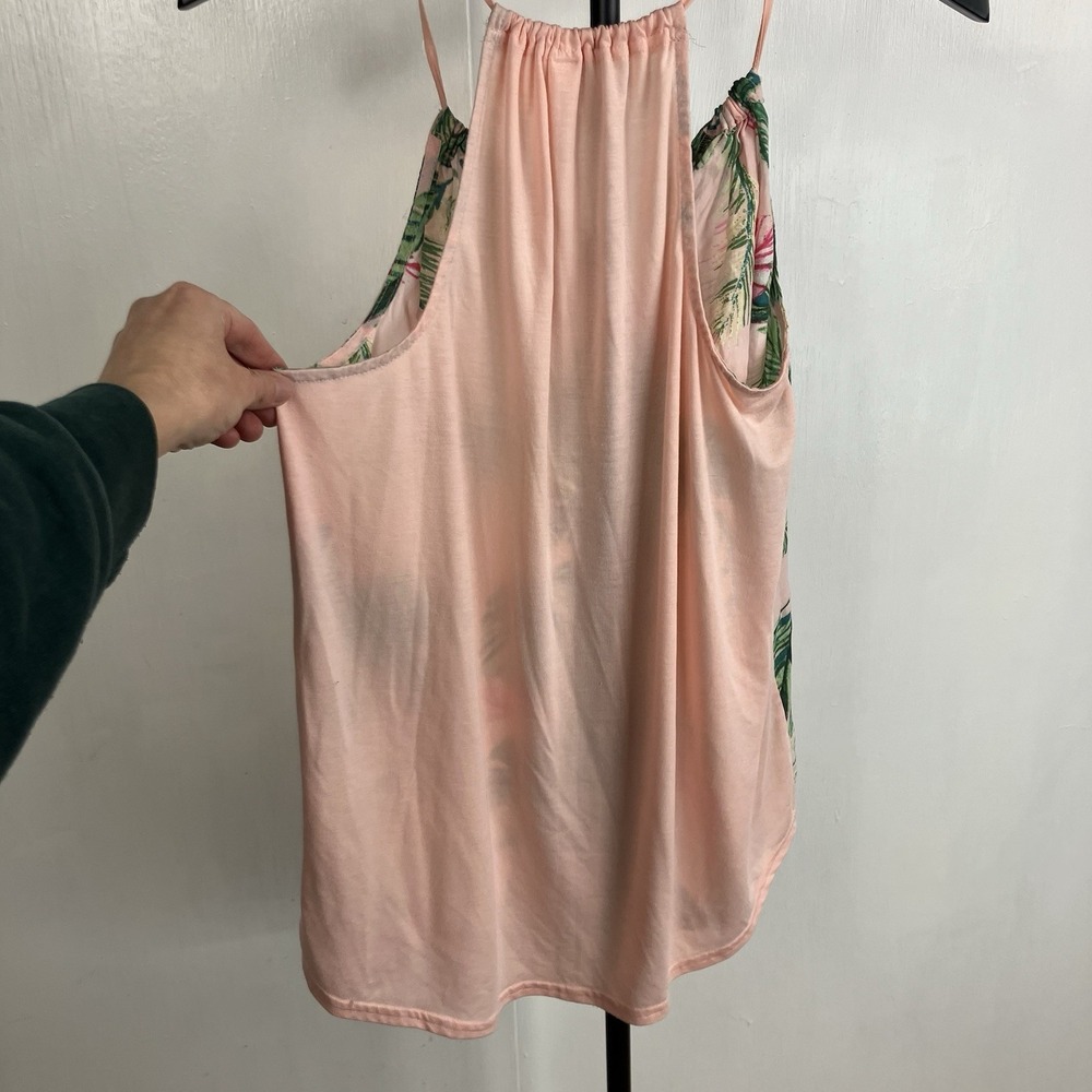 Gilligan & O'Malley Women's Pajama Shirt Tropical Sleeveless Pink Tassels S - Picture 6 of 7